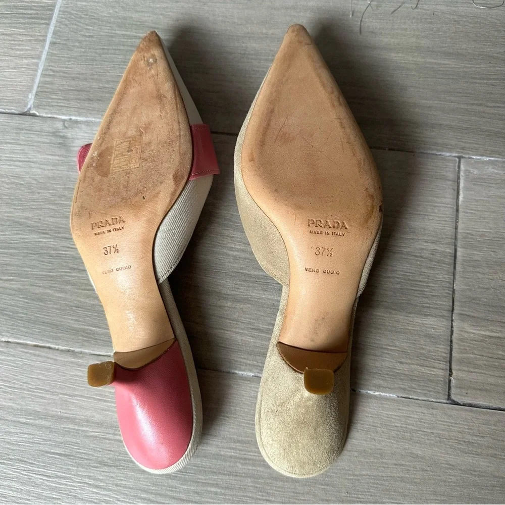 Prada Kitten Heel Mules Colorblock Suede Leather - Picture 3 of 5